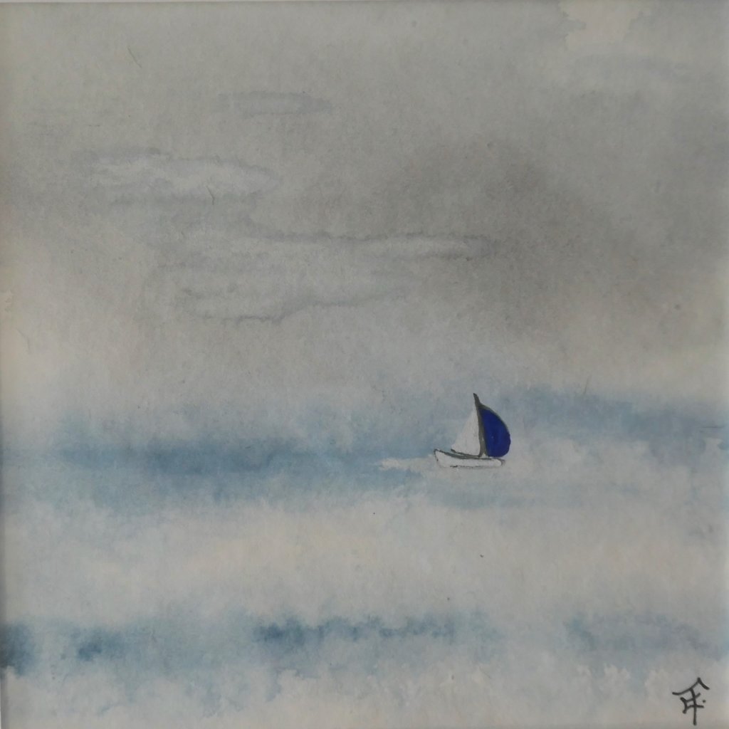 Aquarelle-sur-papier-nuage-Petite-voile-bleue-30x30.JPG